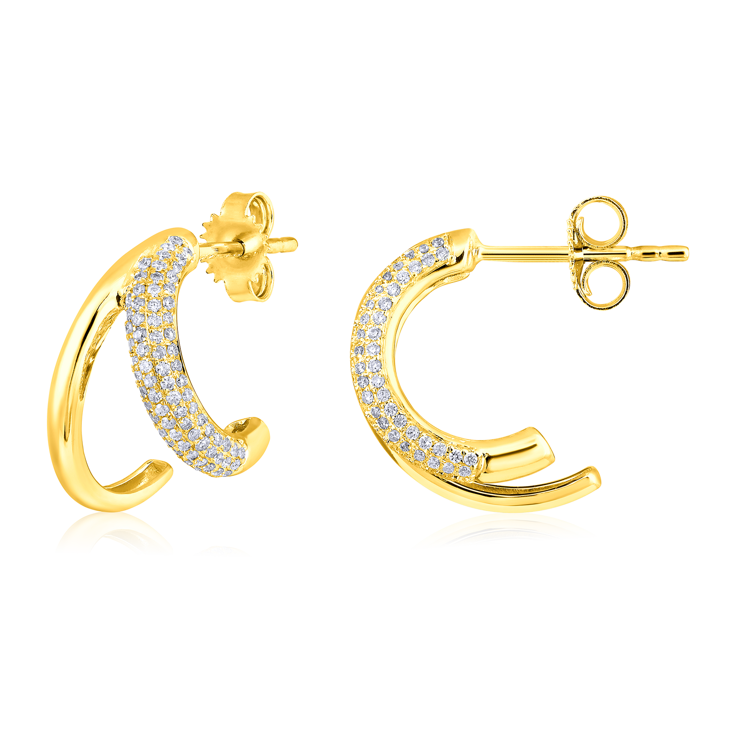 Solid Gold 0.3ct Natural Diamond Claw Wrap Open Huggie Stud Earrings