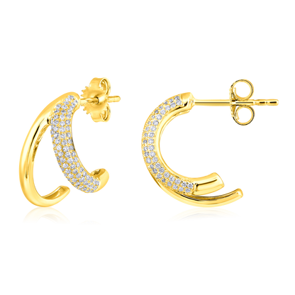 Solid Gold 0.3ct Natural Diamond Claw Wrap Open Huggie Stud Earrings