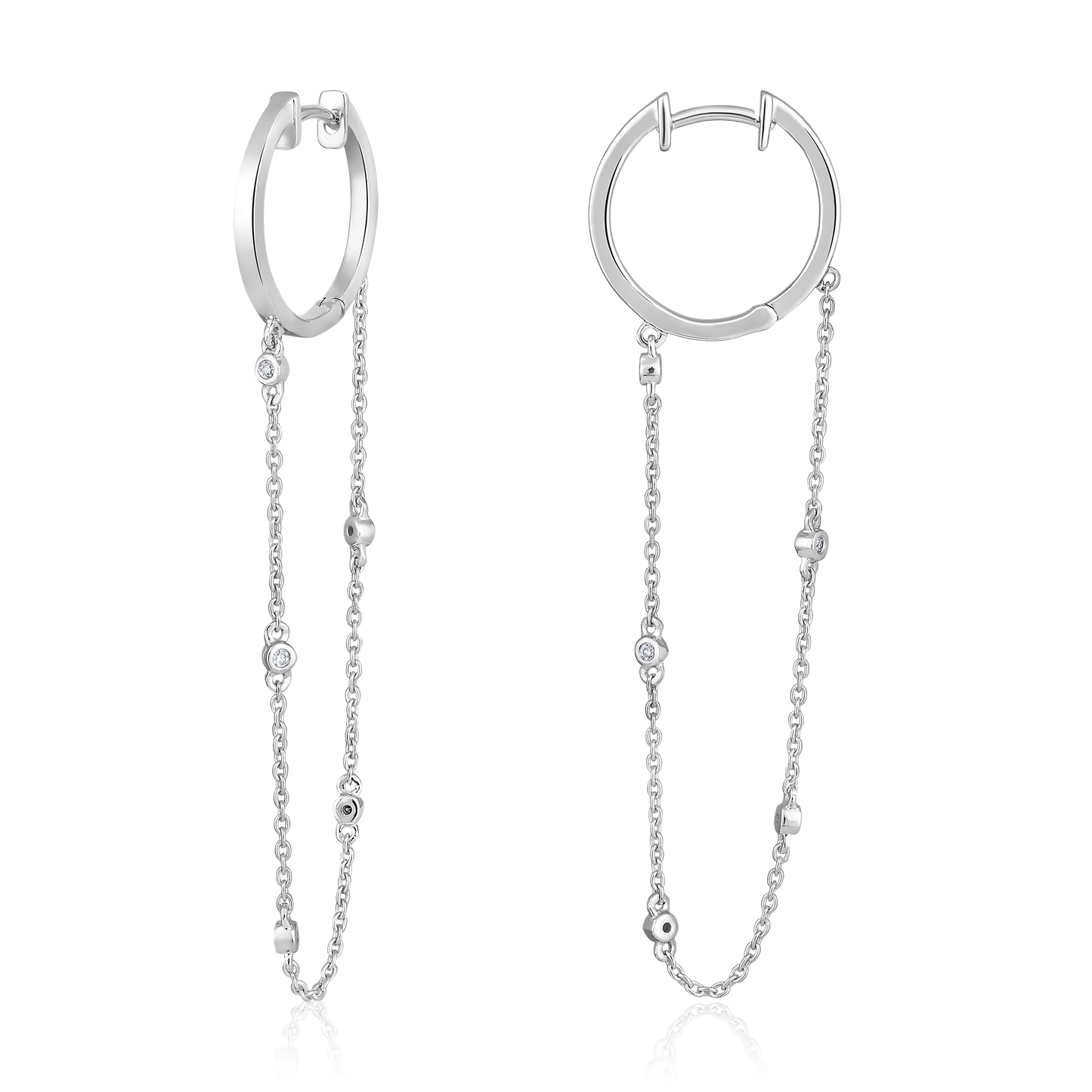 Solid Gold 0.1ct Natural Diamond Huggie Drop Loop By Yard Chain Earrings