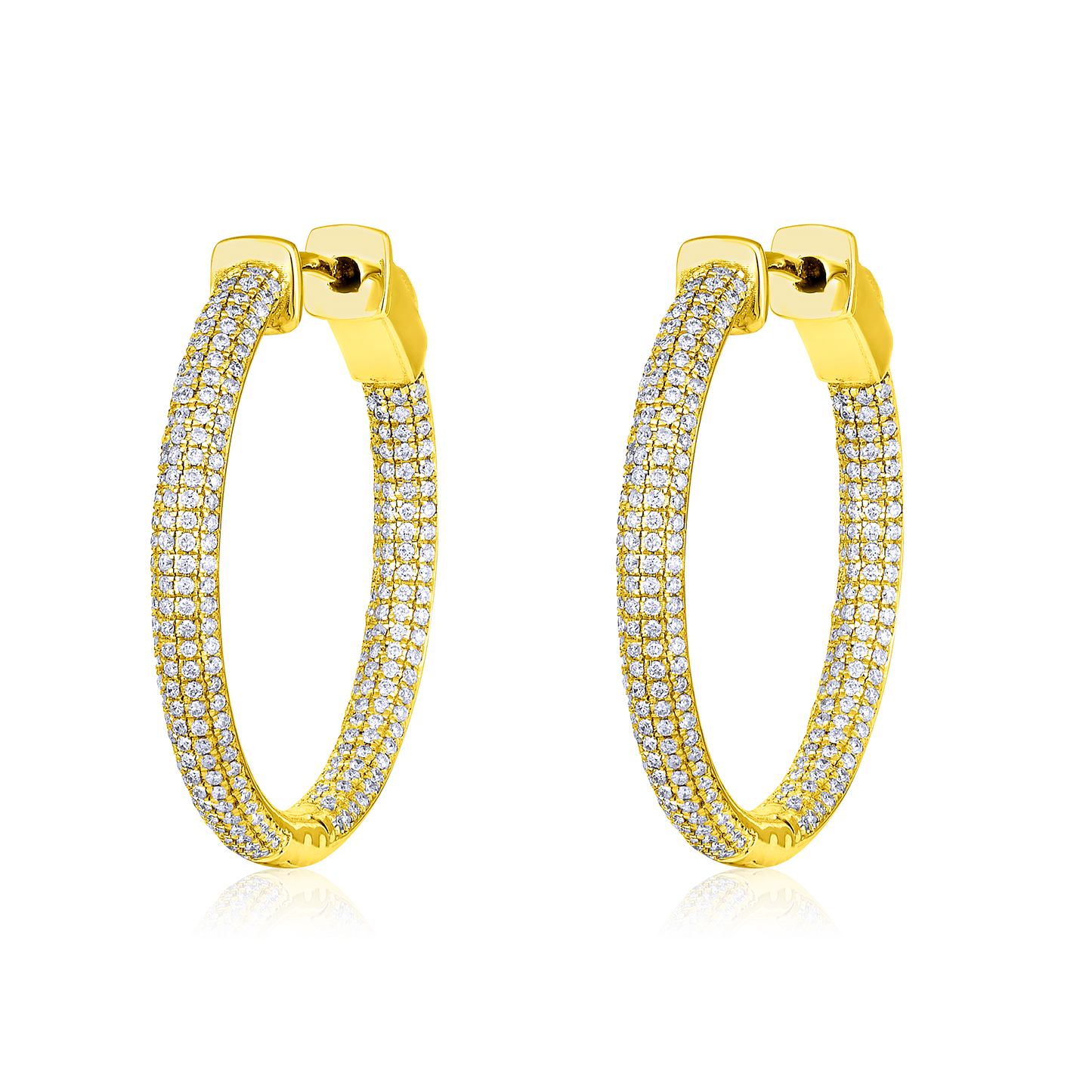 Solid Gold 0.8ct Natural Diamond Studded Chunky Curvy Hoop Earrings