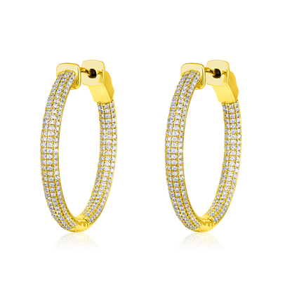 Solid Gold 0.8ct Natural Diamond Studded Chunky Curvy Hoop Earrings