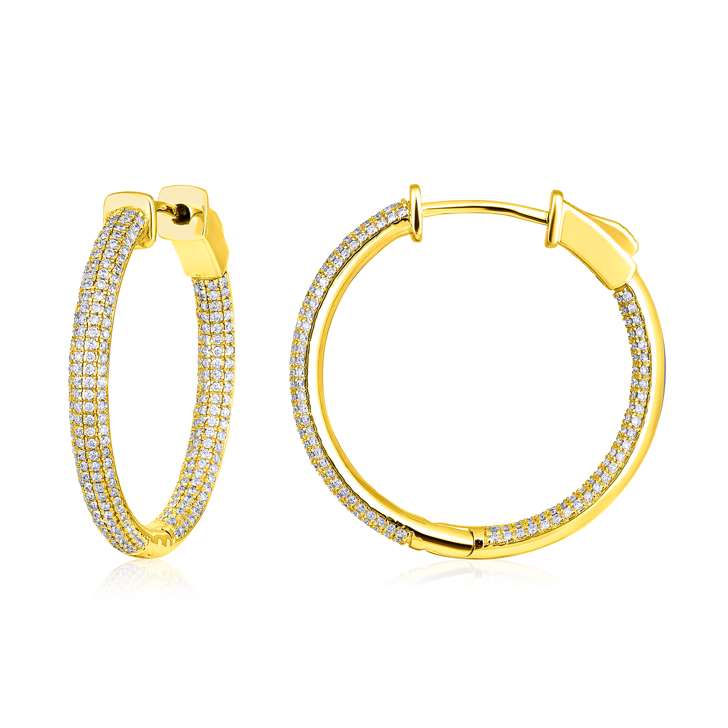 Solid Gold 0.8ct Natural Diamond Studded Chunky Curvy Hoop Earrings