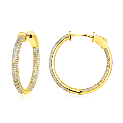 Solid Gold 0.8ct Natural Diamond Studded Chunky Curvy Hoop Earrings