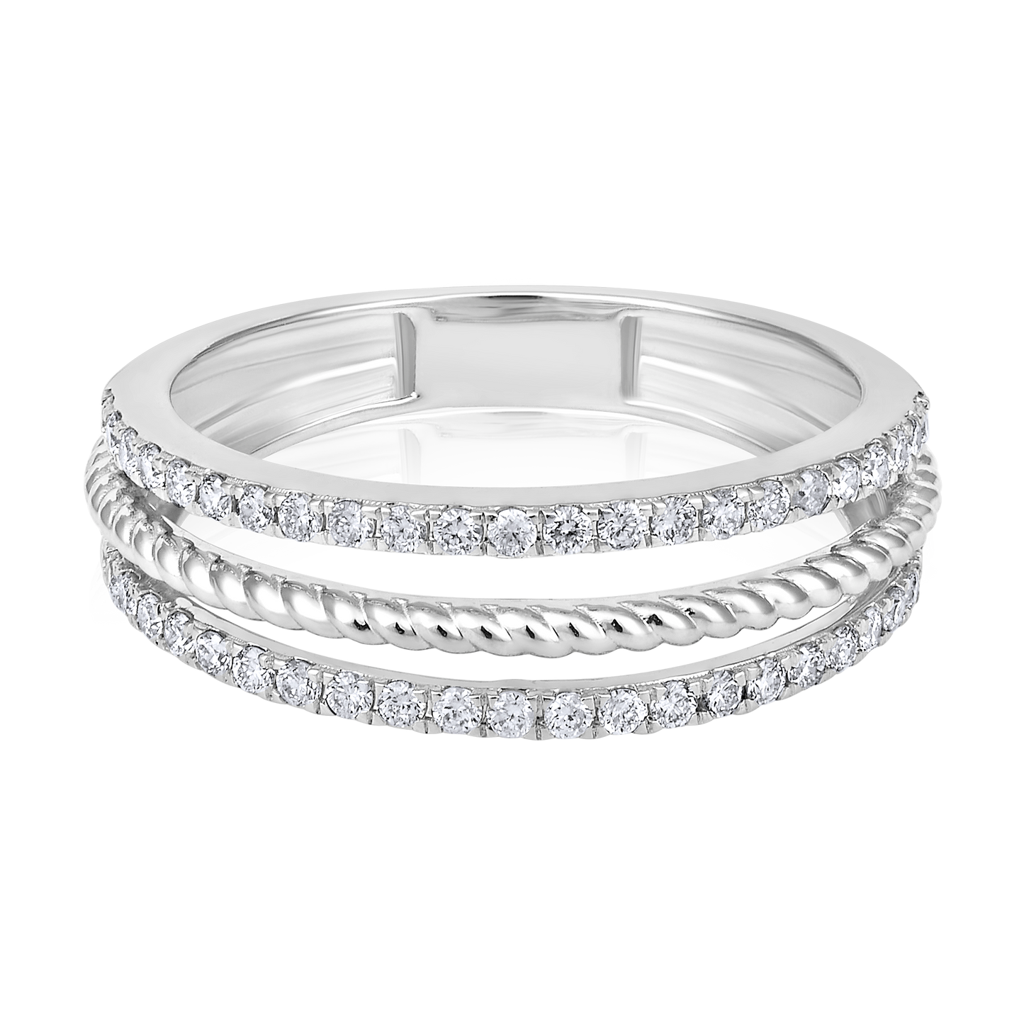 Solid Gold 0.35ct Natural Diamond 3 Row Band Bead Ring