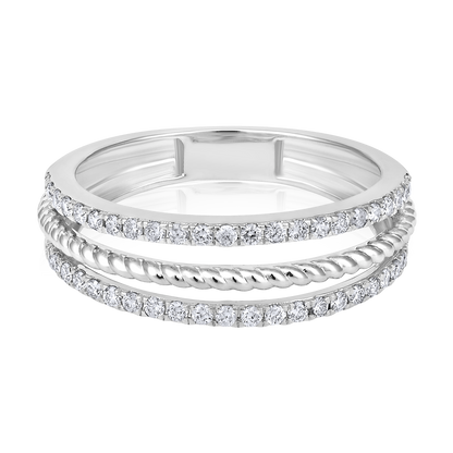 Solid Gold 0.35ct Natural Diamond 3 Row Band Bead Ring