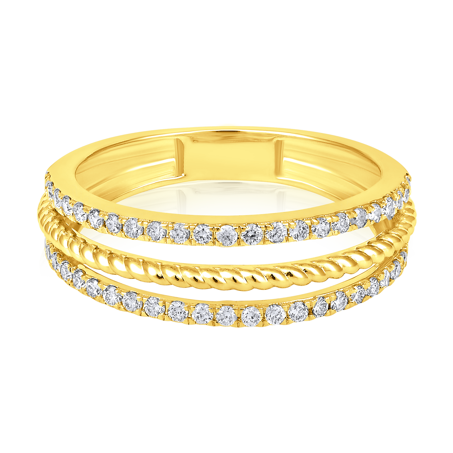 Solid Gold 0.4ct Natural Diamond 3 Layer Row Ring