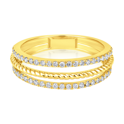 Solid Gold 0.4ct Natural Diamond 3 Layer Row Ring