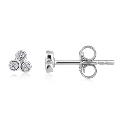 Solid Gold 0.11ct Natural Diamond Trio Bezel 2nd Pierce Stud Earrings