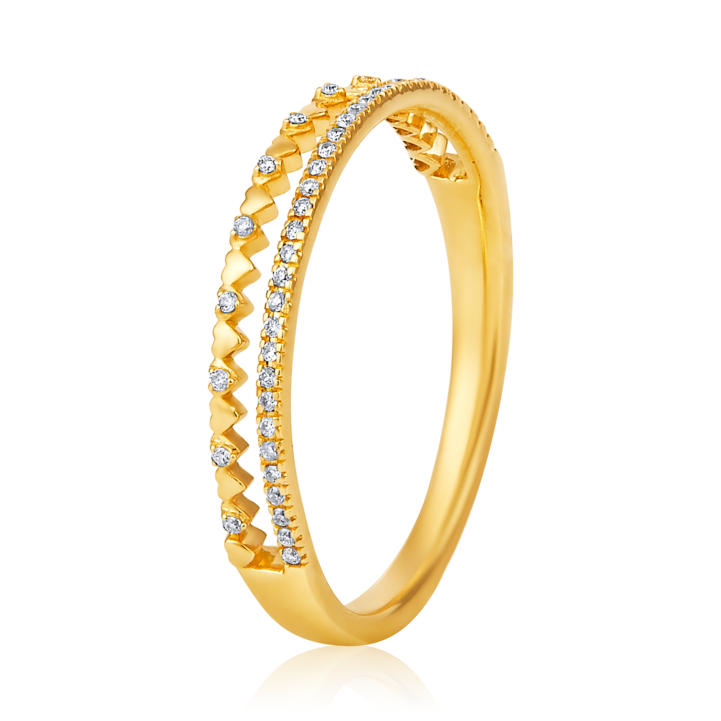 Solid Gold 0.08ct Natural Diamond Double Row Heart Band Ring