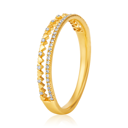 Solid Gold 0.08ct Natural Diamond Double Row Heart Band Ring