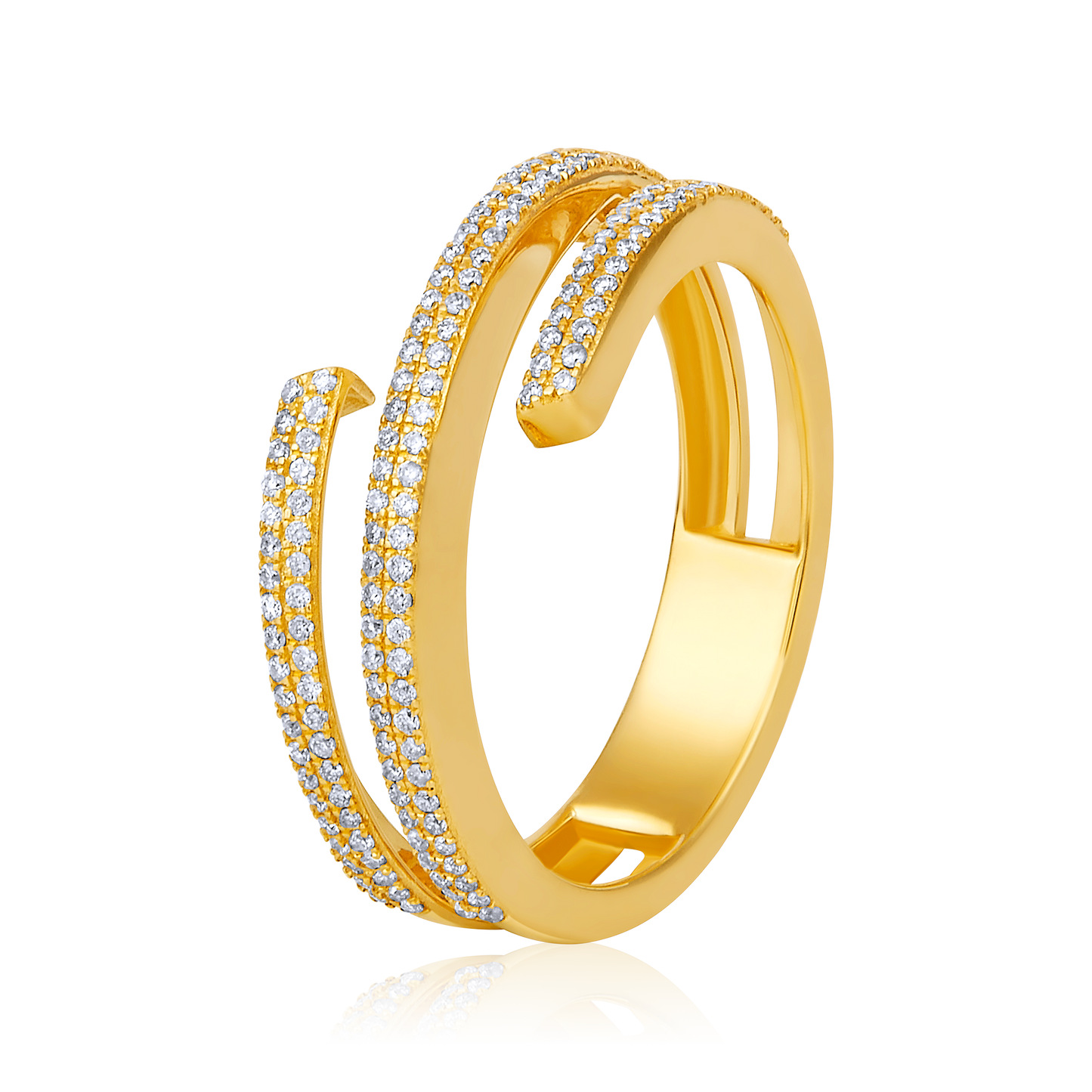 Solid Gold 0.3ct Natural Diamond Swirl Twist 3 Row Ring