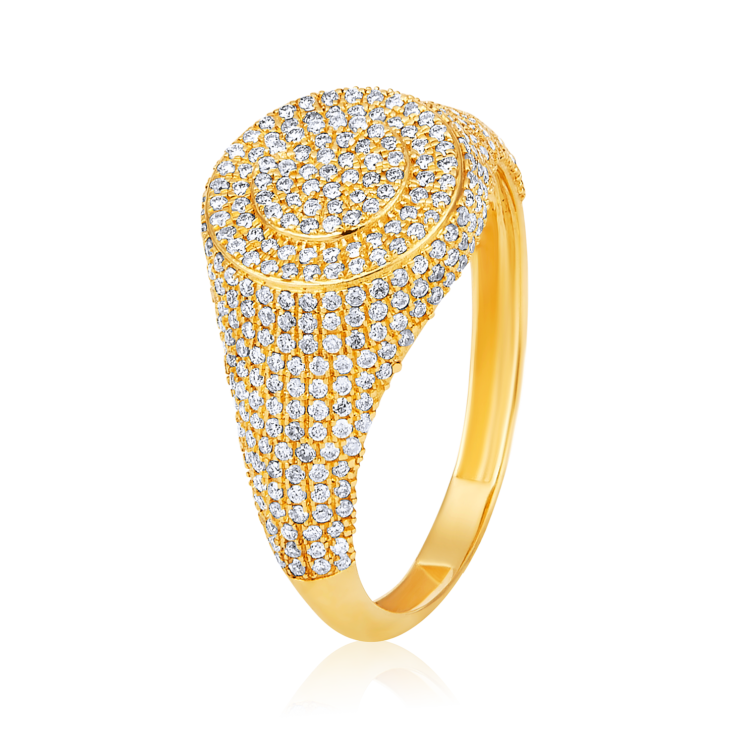 Solid Gold 0.6ct Natural Diamond Dome Signet Studded Ring