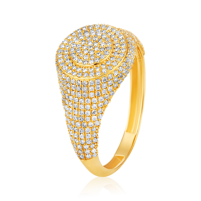 Solid Gold 0.6ct Natural Diamond Dome Signet Studded Ring