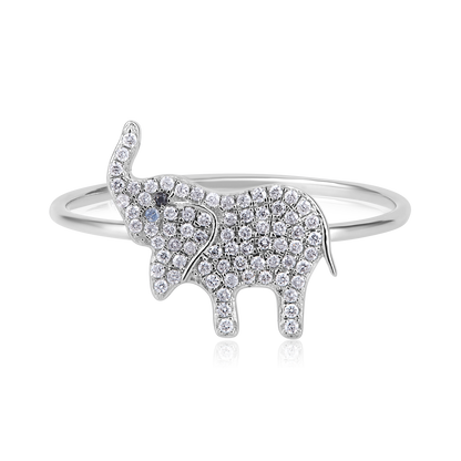 Solid Gold 0.13ct Natural Diamond Elephant Charm Ring