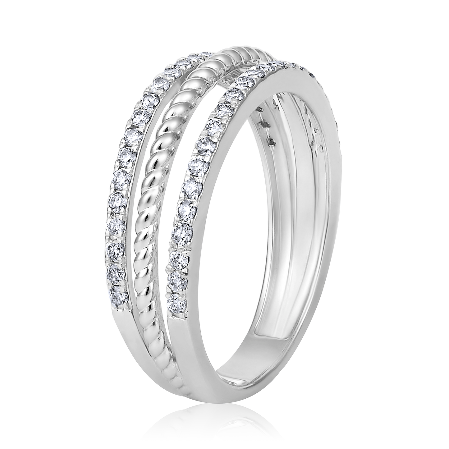 Solid Gold 0.35ct Natural Diamond 3 Row Band Bead Ring