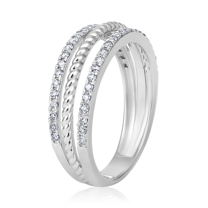 Solid Gold 0.35ct Natural Diamond 3 Row Band Bead Ring