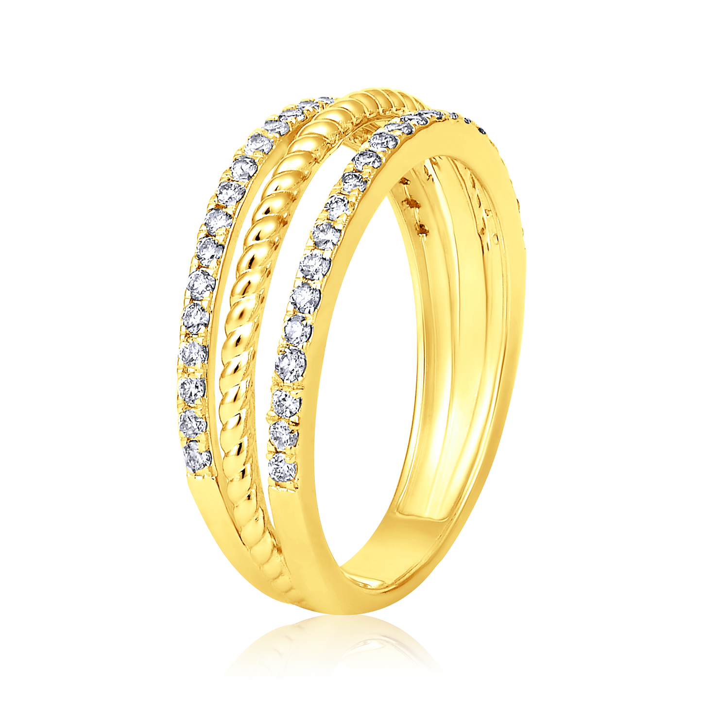 Solid Gold 0.4ct Natural Diamond 3 Layer Row Ring