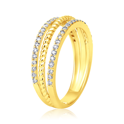 Solid Gold 0.4ct Natural Diamond 3 Layer Row Ring