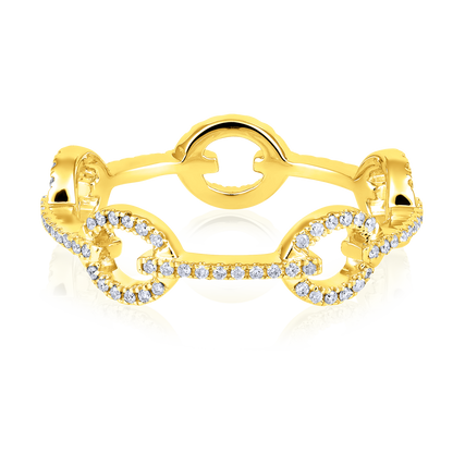 Solid Gold 0.23ct Natural Diamond Cuban Link Chain Band Ring