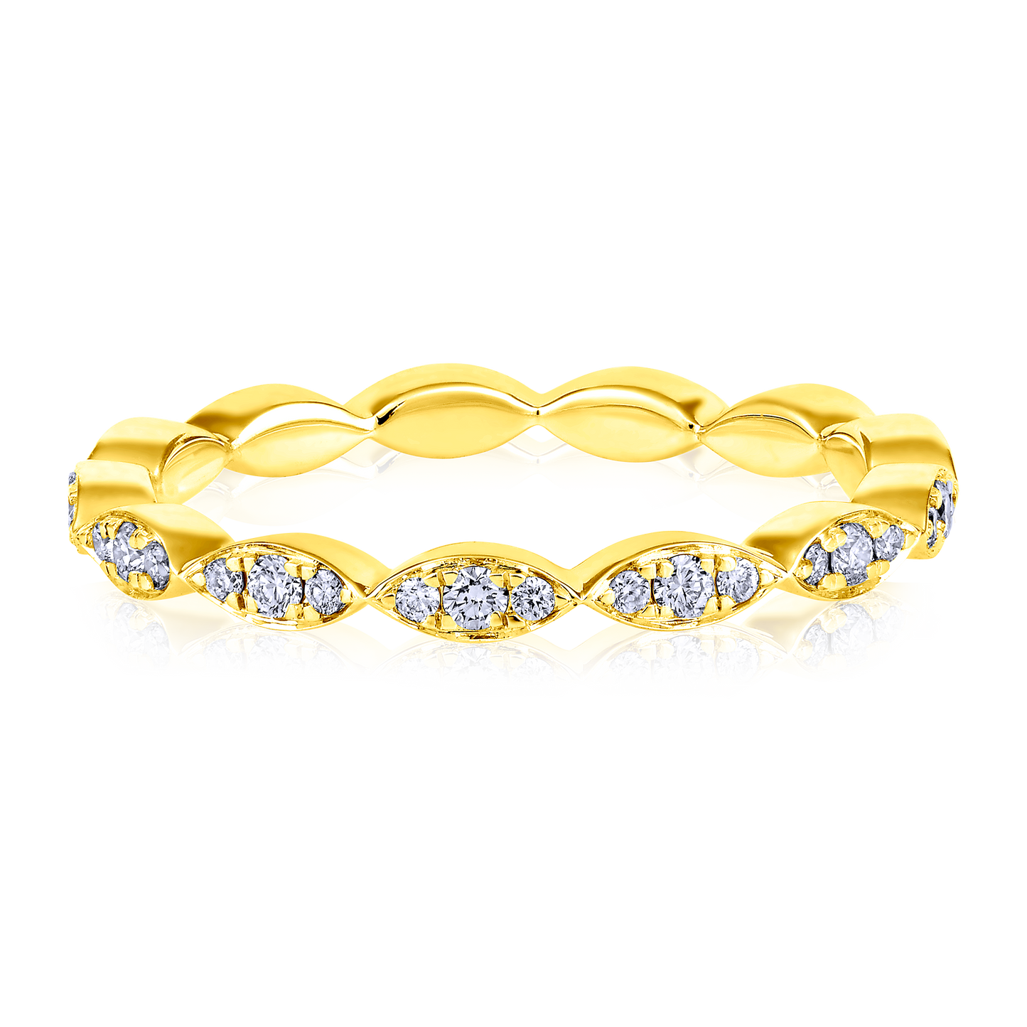 Solid Gold 0.22ct Natural Diamond Eternity Wave Marquise Band Ring