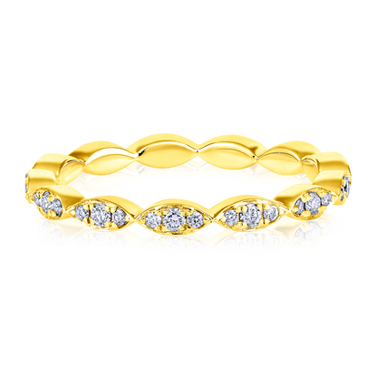 Solid Gold 0.22ct Natural Diamond Eternity Wave Marquise Band Ring