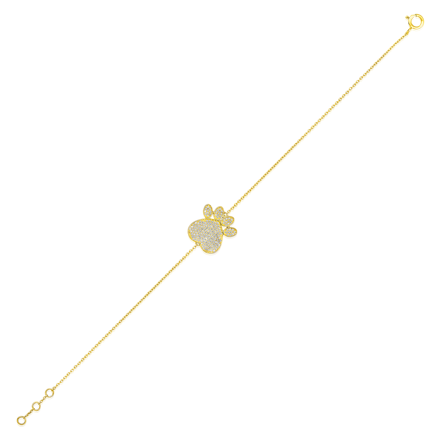 Solid Gold 0.3ct Natural Diamond Paw Dog Chain Bracelet