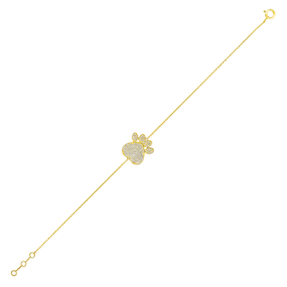 Solid Gold 0.3ct Natural Diamond Paw Dog Chain Bracelet