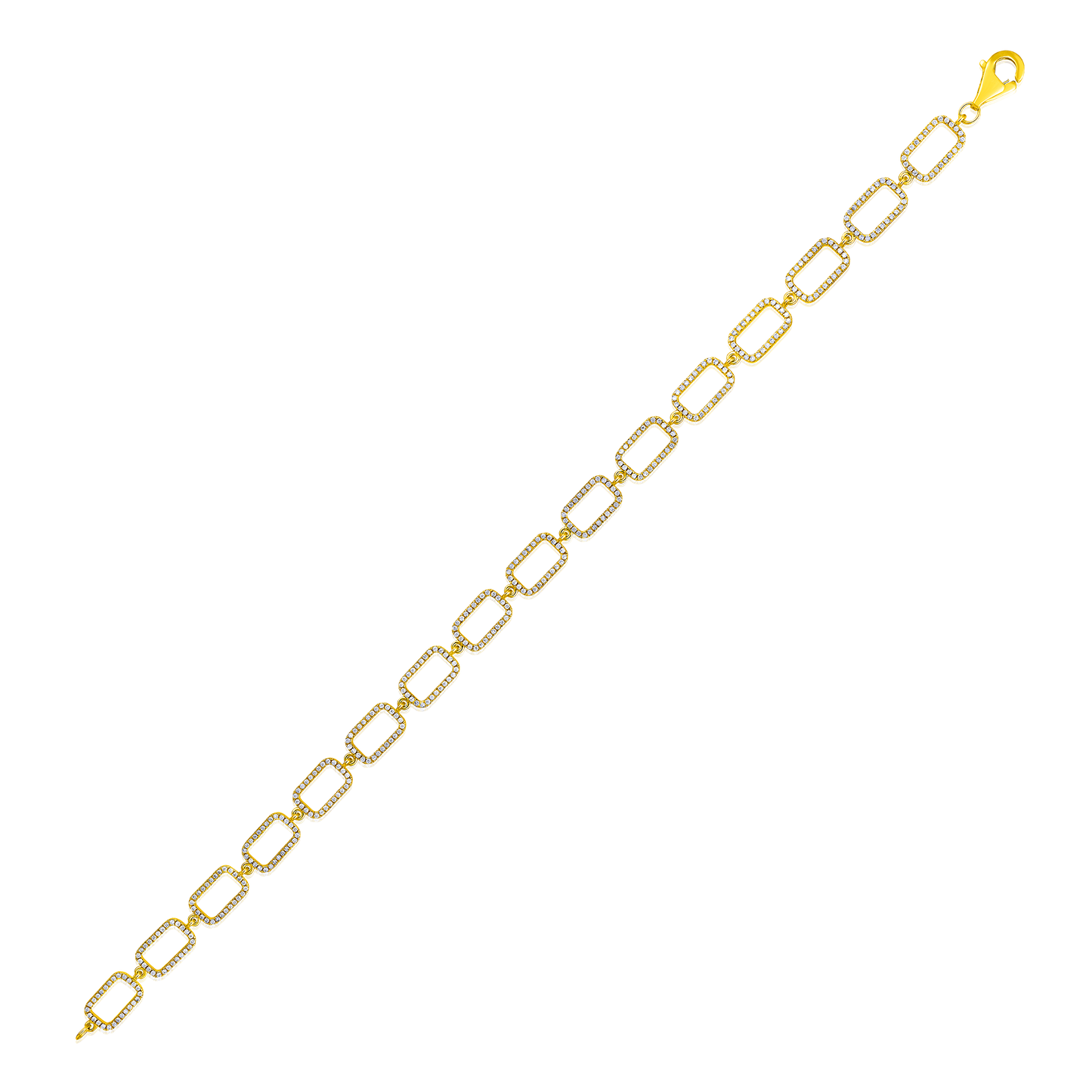 Solid Gold 0.7ct Natural Diamond Open Paperclip Link Chain Bracelet
