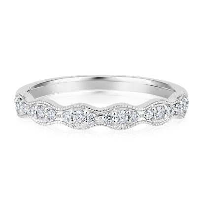 Solid Gold 0.2ct Natural Diamond Wave Band Ring