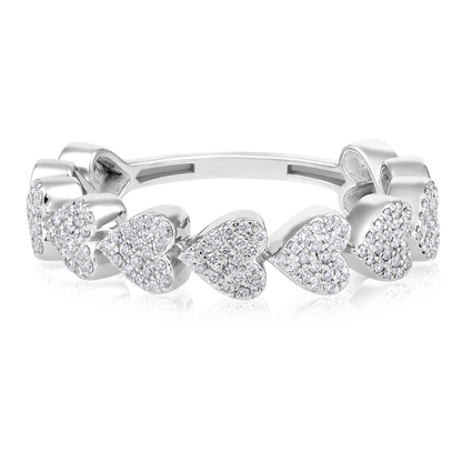 Solid Gold 0.22ct Natural Diamond Multi Heart Link Band Ring