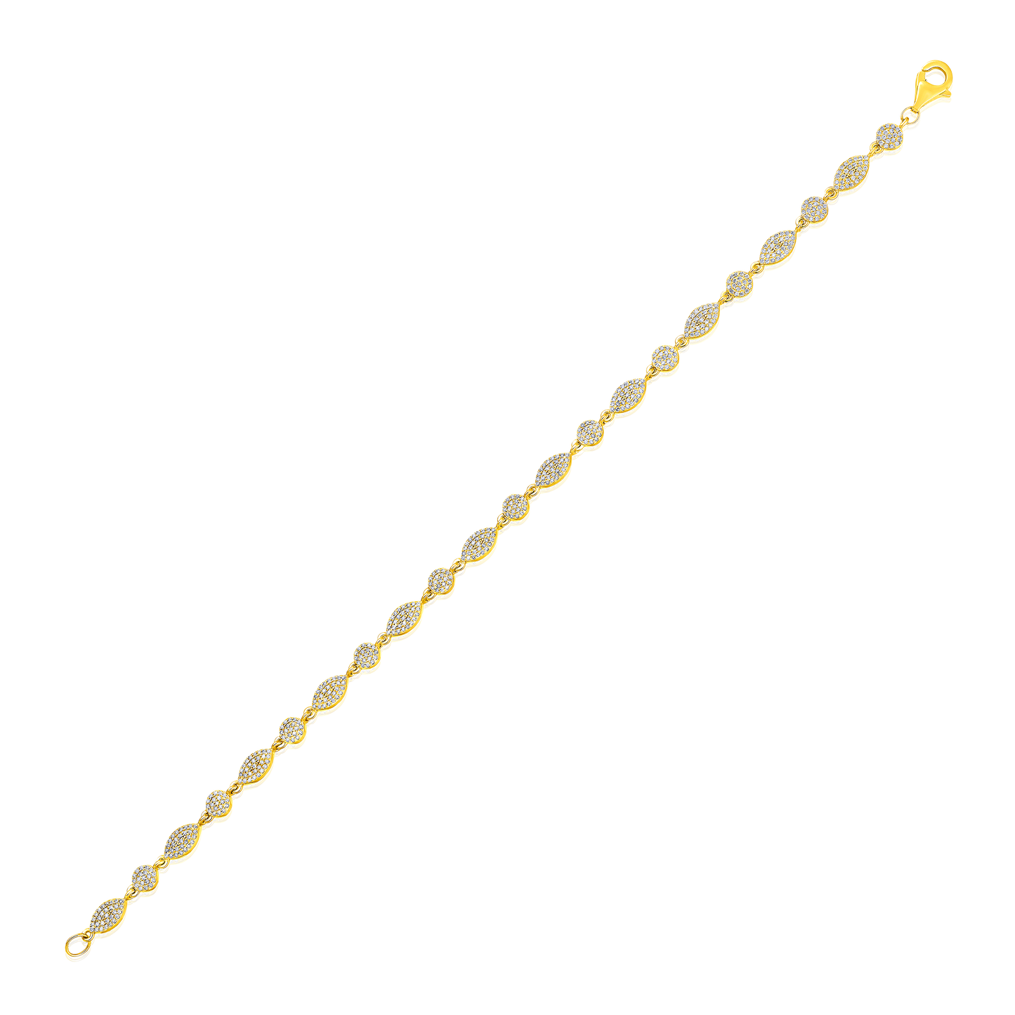 Solid Gold 0.9ct Natural Diamond Circle Oval Link Stud Tennis Bracelet