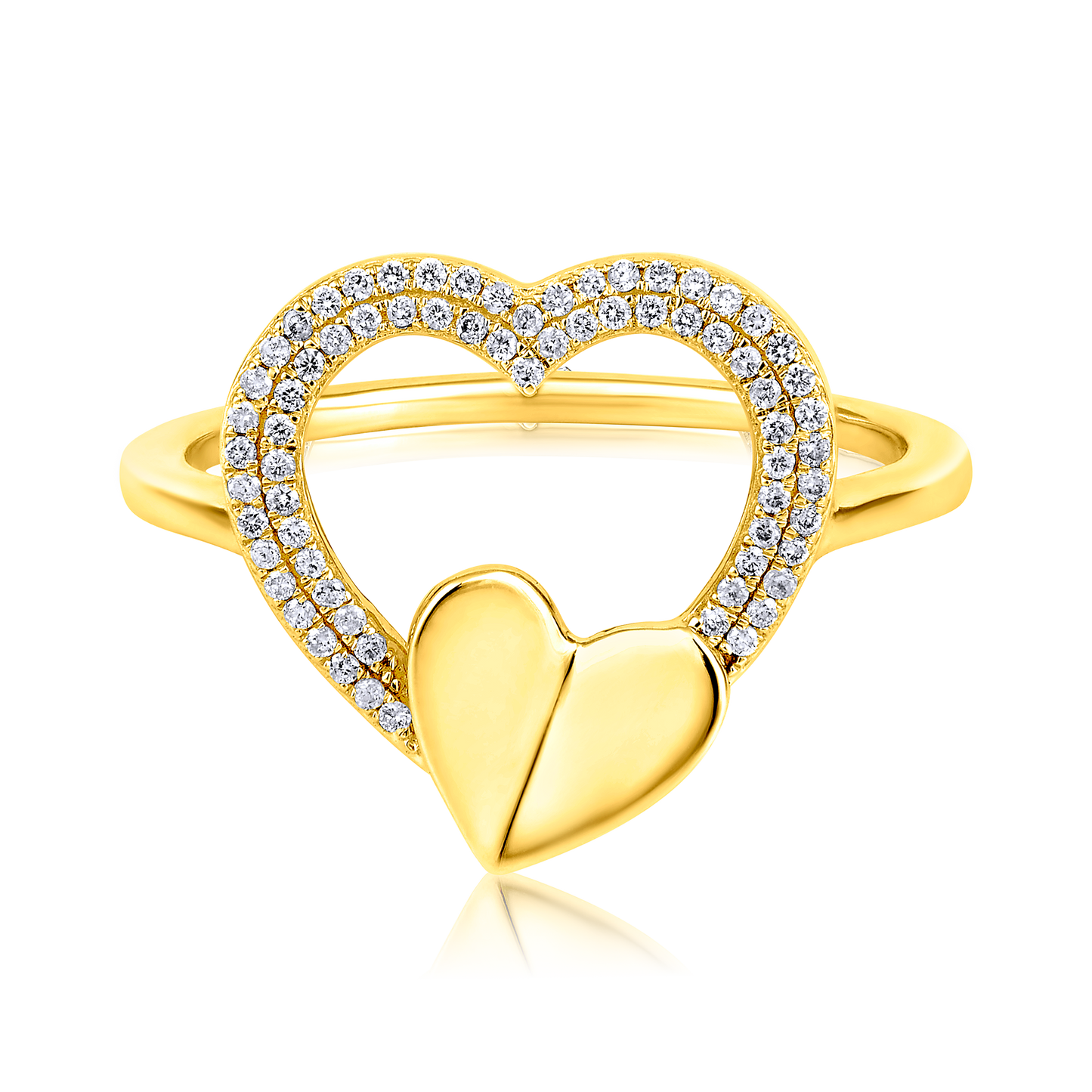 Solid Gold 0.14ct Natural Diamond 2 Heart CutOut Bubble Ring