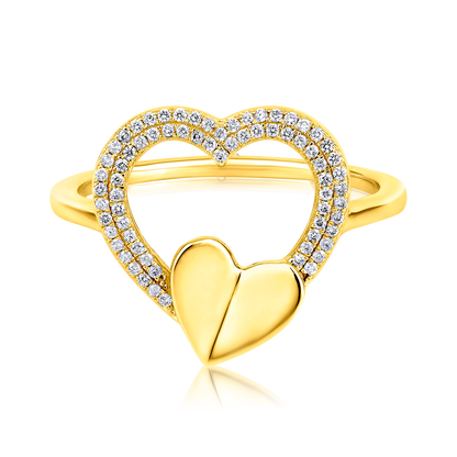 Solid Gold 0.14ct Natural Diamond 2 Heart CutOut Bubble Ring