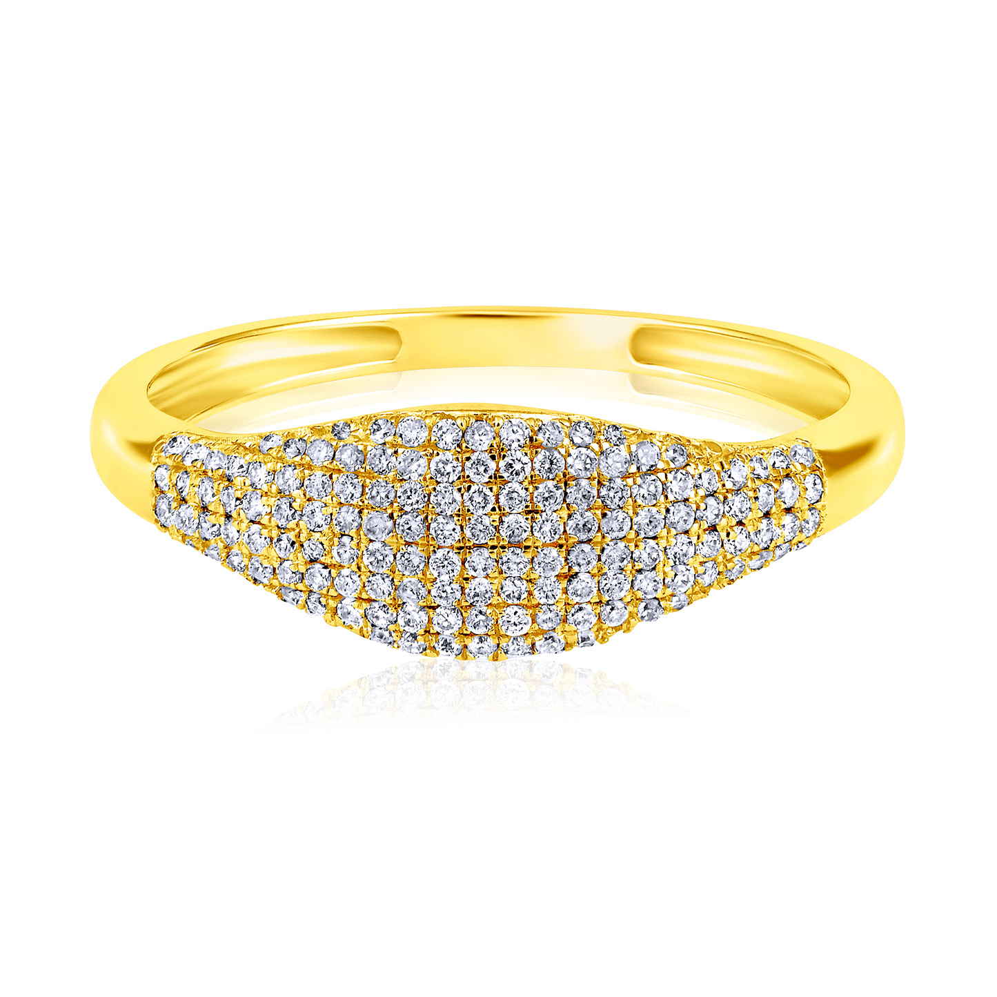 Solid Gold 0.3ct Natural Diamond Dome Signet Band Studded Ring