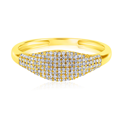 Solid Gold 0.3ct Natural Diamond Dome Signet Band Studded Ring