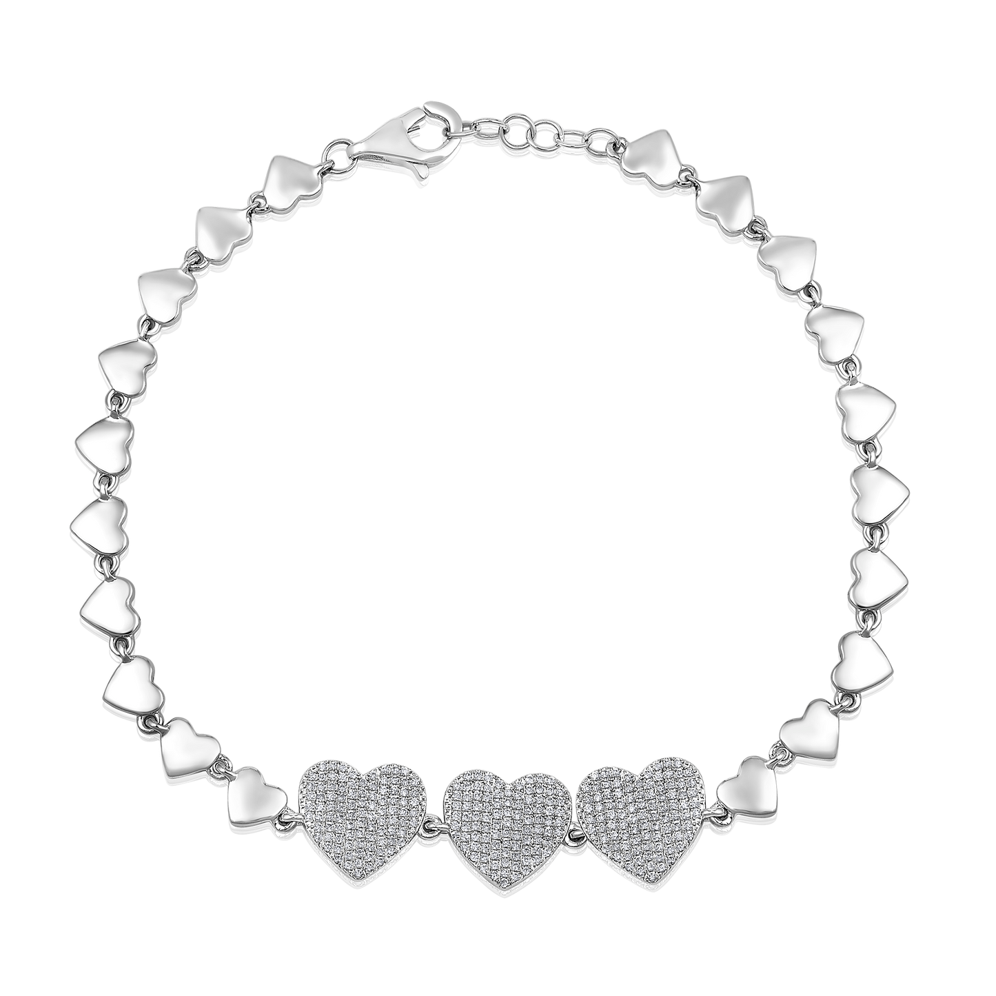 Solid Gold 0.5ct Natural Diamond Multi Heart Linked Bracelet