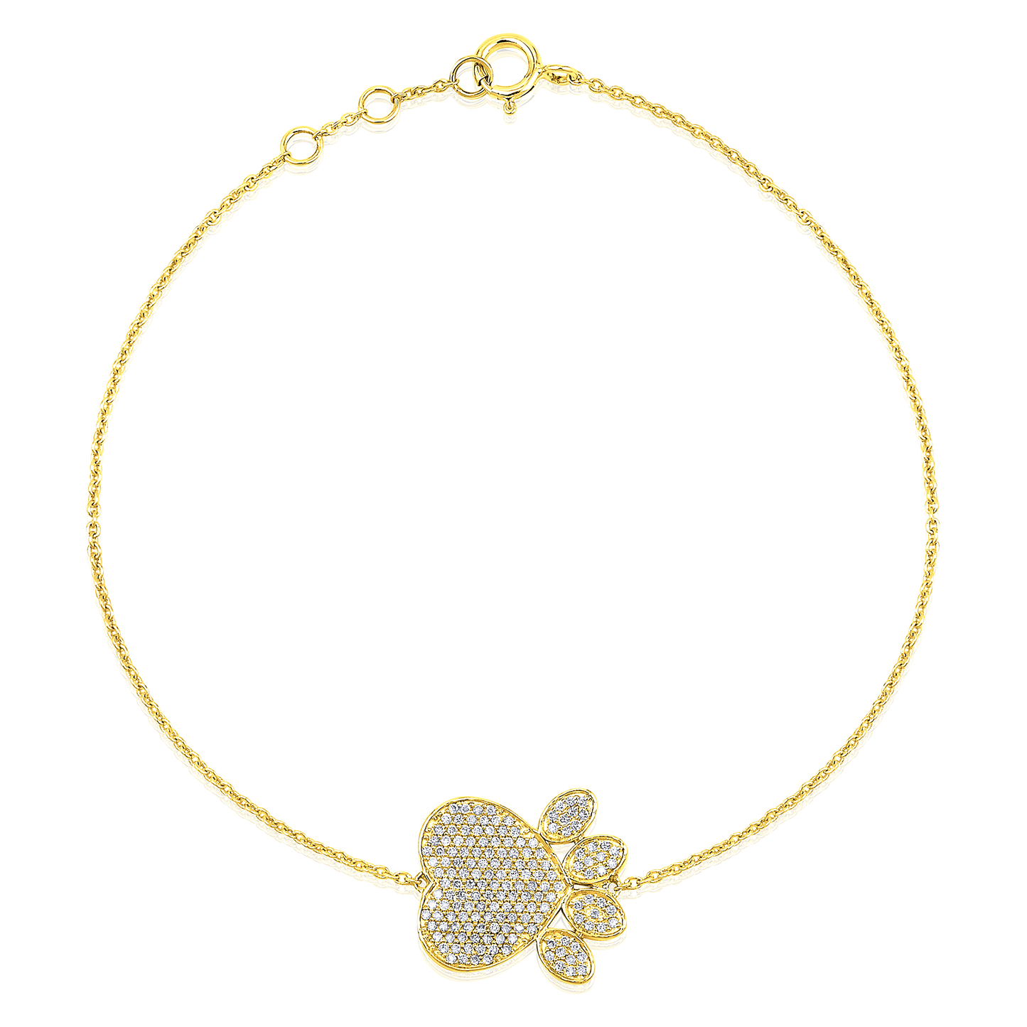 Solid Gold 0.3ct Natural Diamond Paw Dog Chain Bracelet