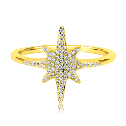 Solid Gold 0.12ct Natural Diamond Star Burst Studded Charm Ring
