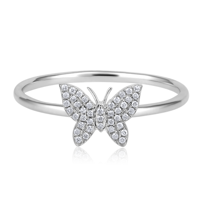 Solid Gold 0.07ct Natural Diamond Butterfly Charm Insect Ring