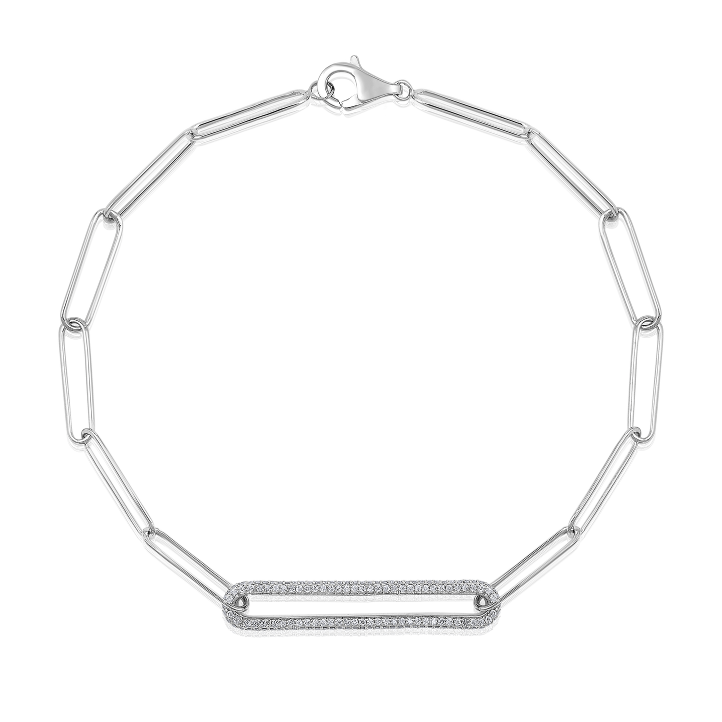 Solid Gold 0.44ct Natural Diamond Oval Bar Paperclip Chain Link Bracelet