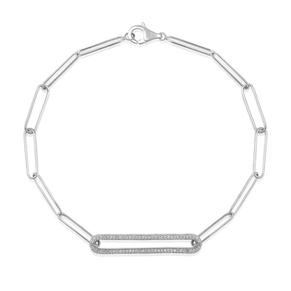 Solid Gold 0.44ct Natural Diamond Oval Bar Paperclip Chain Link Bracelet
