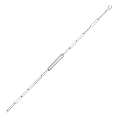 Solid Gold 0.44ct Natural Diamond Oval Bar Paperclip Chain Link Bracelet