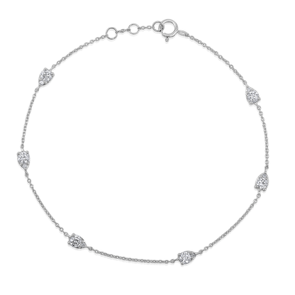 Solid Gold 0.7ct Natural Diamond Pear Teardrop Chain By-Yard Bracelet