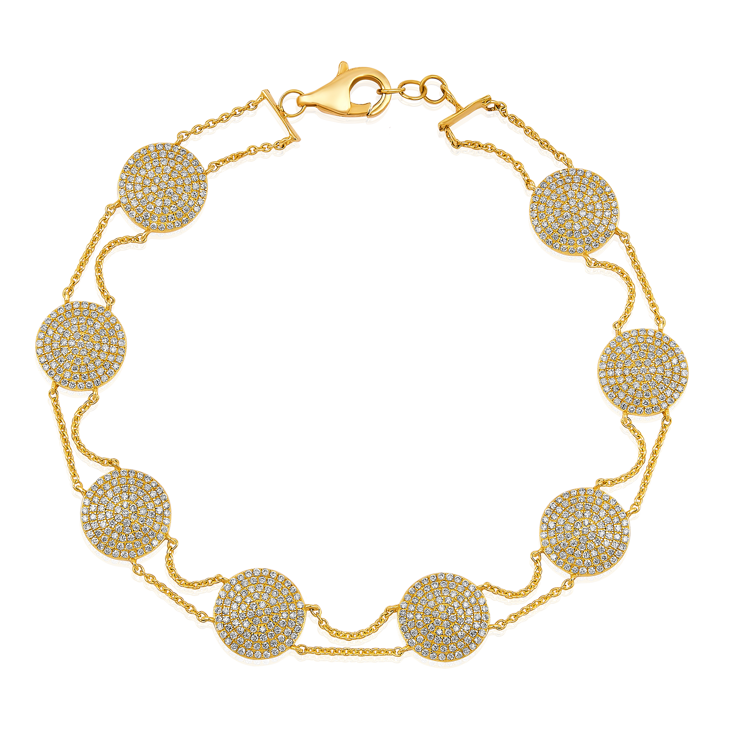 Solid Gold 1.2ct Natural Diamond Multi Disk Chain Link Bracelet