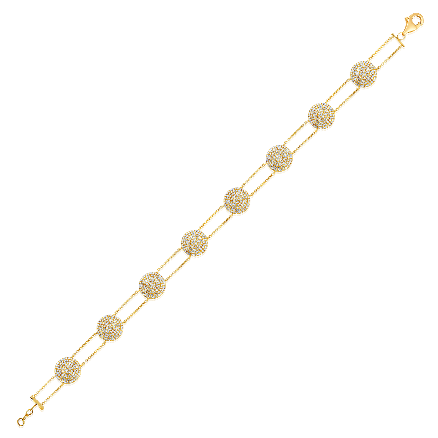 Solid Gold 1.2ct Natural Diamond Multi Disk Chain Link Bracelet