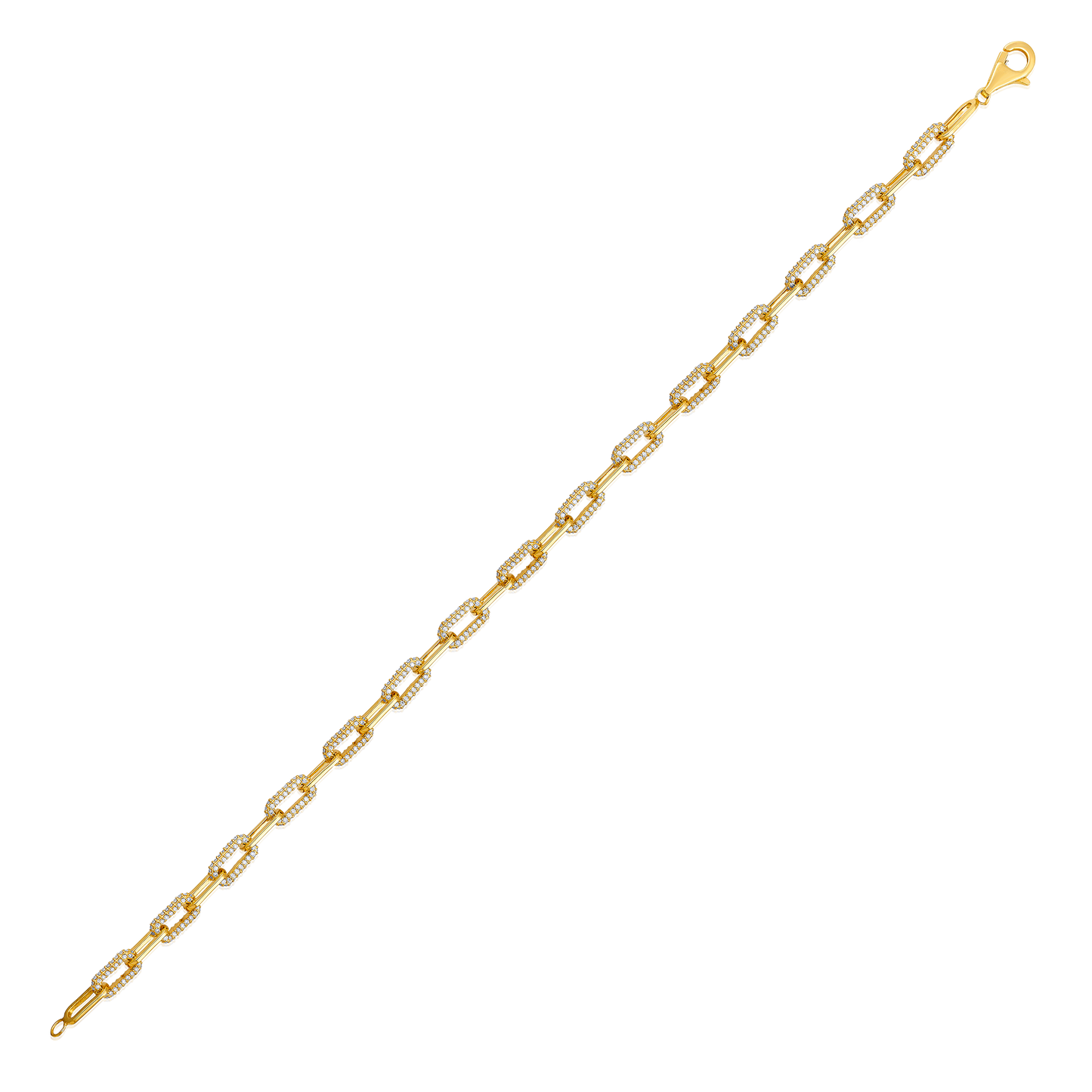 Solid Gold 1.62ct Natural Diamond Cuban Paperclip Link Chain Bracelet