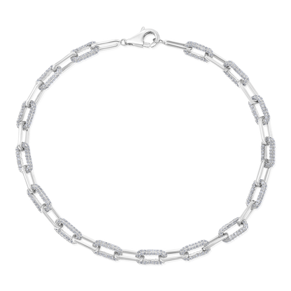 Solid Gold 1.5ct Natural Diamond Paperclip Link Chain Bracelet