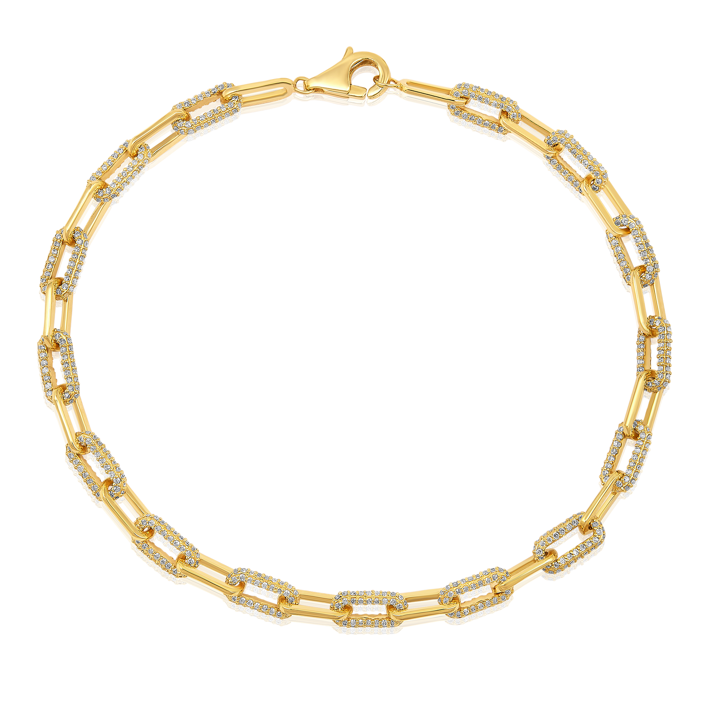 Solid Gold 1.62ct Natural Diamond Cuban Paperclip Link Chain Bracelet