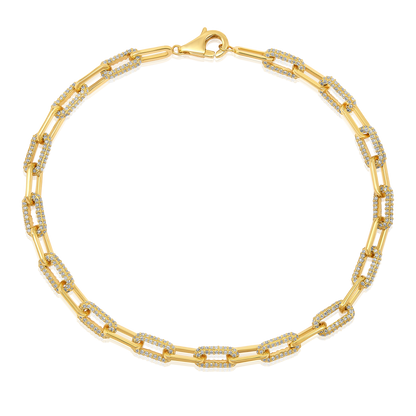 Solid Gold 1.62ct Natural Diamond Cuban Paperclip Link Chain Bracelet