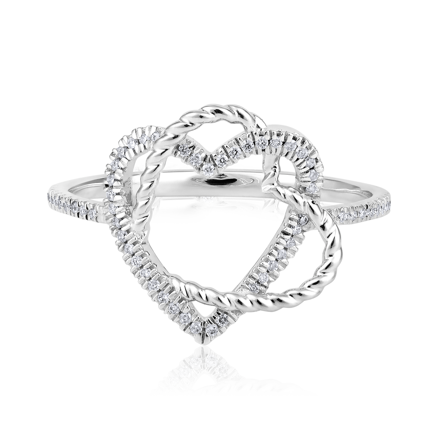 Solid Gold 0.11ct Natural Diamond 2 Heart Linked Overlap Ring